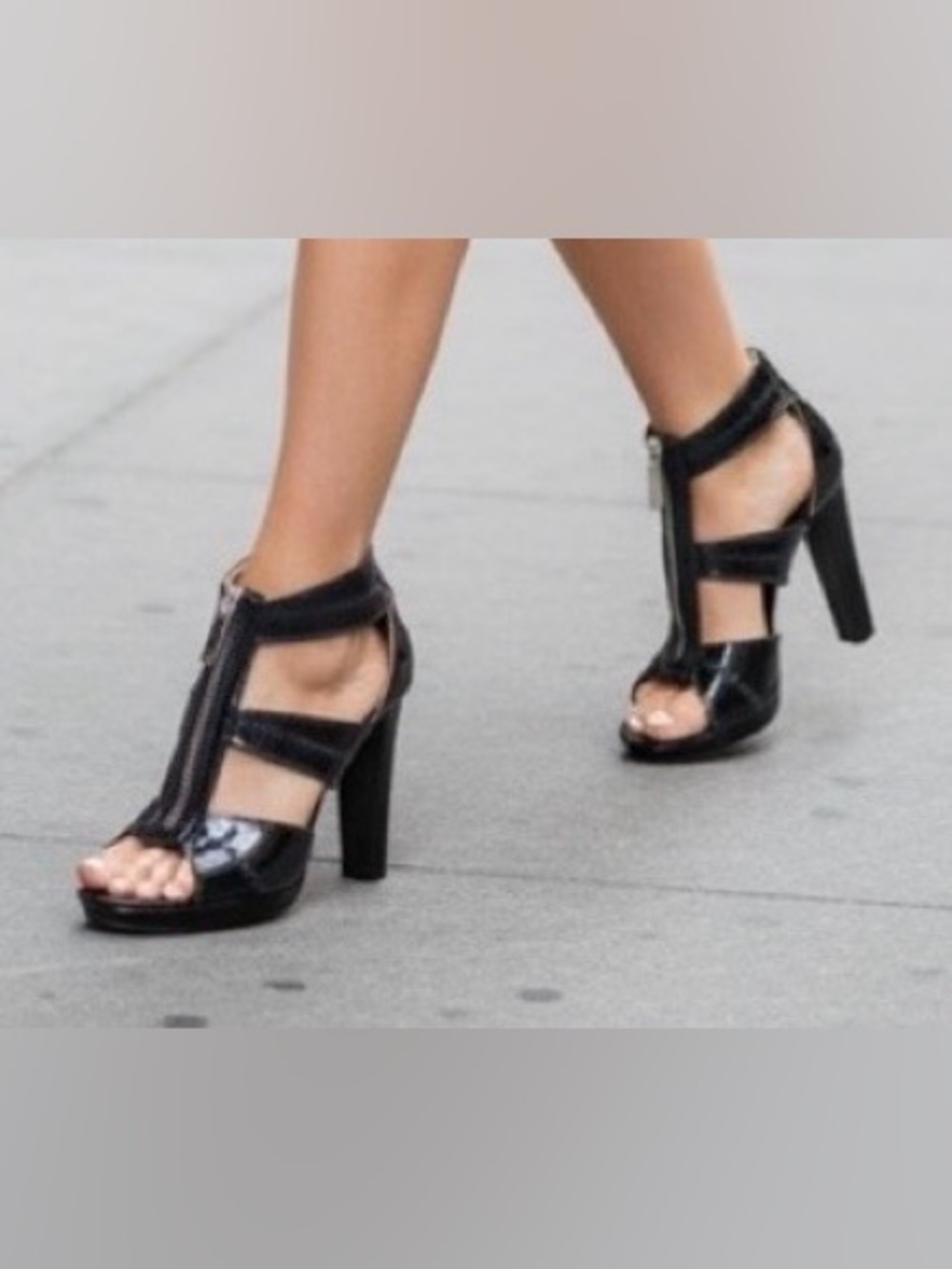 Michael Kors Navy Patent Leather Zip-Front Women's Heels - Size 7